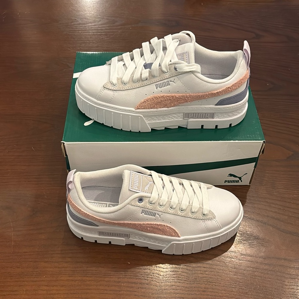 Puma Women's White Sneakers with Pink Suede Formstrip